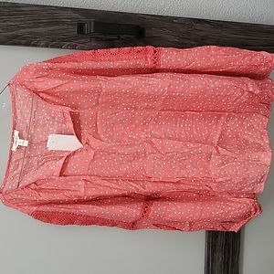 L, pink ( salmon) polka dot long sleeve shirt